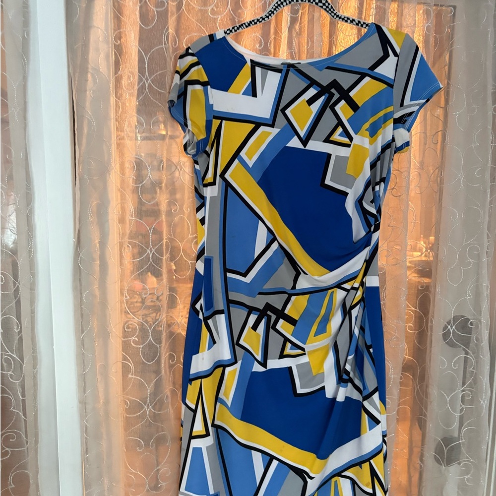 Muse Asymmetrical Dress in Blue and Yellow